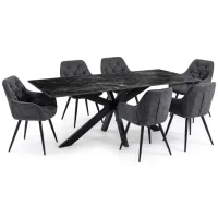 Kloe 180x90 Black / Amanda Graphite 1+6 Jedilna garnitura